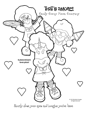 Free Coloring Artwork from Candy Corny Pizza Company 