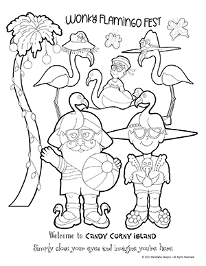 Free Coloring Artwork from Candy Corny Island and Wonky Flamingo Fest!