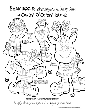 Coloring art sheet for Shamrocks and Shenanigans Lucky Daze in March